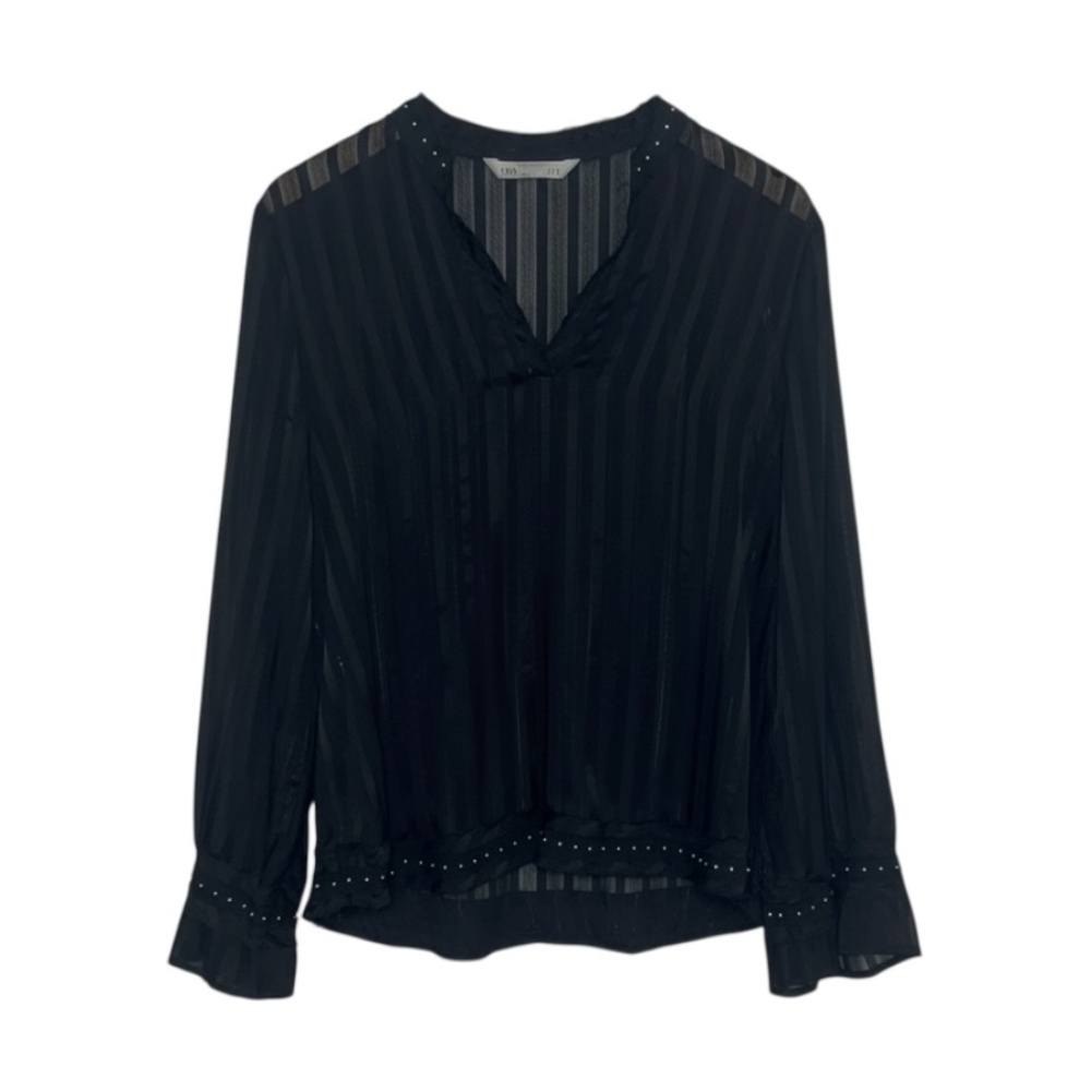 Zara Sheer Striped‎ Blouse Women’s Medium Black Studded